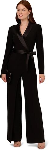 Adrianna Papell Jersey Combo Tuxedo Jumpsuit, Black in Kuwait