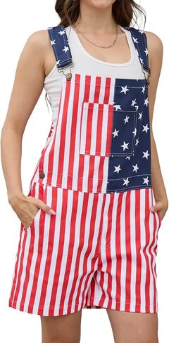 WORK IDEA Women's American Flag Overall Shorts - 250th Anniversary Patriotic USA Stretch Cotton 4th of July in Saudi Arabia