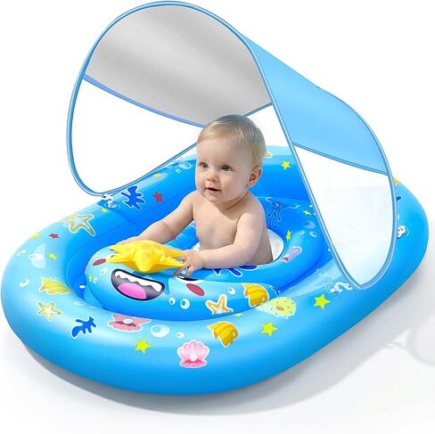 Baby Pool Float with Canopy UPF50+, Baby Float with Canopy, Infant Swim Circle for 6-36 Months, Baby Swimming Float with Adjustable Safety Seat for Boys and Girls in Saudi Arabia