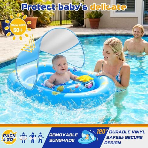 Baby Pool Float with Canopy UPF50+, Baby Float with Canopy, Infant Swim Circle for 6-36 Months, Baby Swimming Float with Adjustable Safety Seat for Boys and Girls in Saudi Arabia