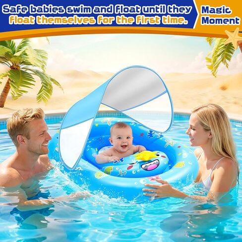Baby Pool Float with Canopy UPF50+, Baby Float with Canopy, Infant Swim Circle for 6-36 Months, Baby Swimming Float with Adjustable Safety Seat for Boys and Girls in Saudi Arabia