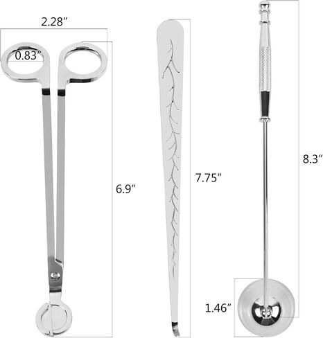 3 in 1 Candle Accessory Set Included Stainless Steel Candle Wick Trimmer,Candle Snuffer,Candle Wick Dipper, Candle Cutter Tool Kit, Silver - 3 Pcs Set in Kuwait