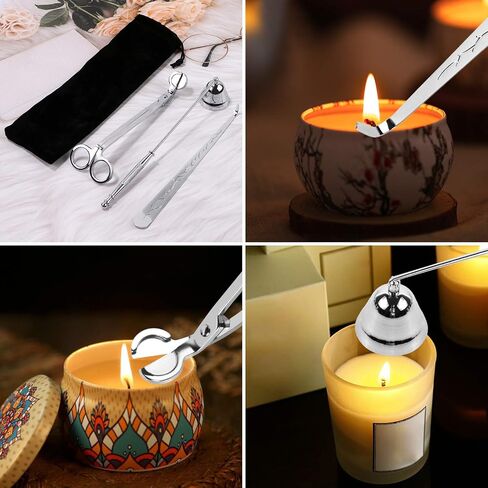 3 in 1 Candle Accessory Set Included Stainless Steel Candle Wick Trimmer,Candle Snuffer,Candle Wick Dipper, Candle Cutter Tool Kit, Silver - 3 Pcs Set in Kuwait