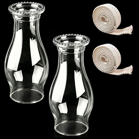 2PCS Oil Lamp Chimney Replacement, 3 Inch x 8 Inch Kerosene Lamp Globe with Foot Oil Lamp Wick,Clear Glass Oil Lamps Globe, Crimped Top Hurricane Lamp Shade Cover,Glass Chimney for Oil Lamps in Saudi Arabia