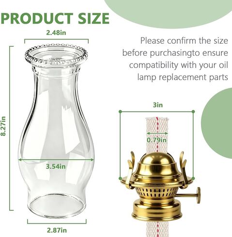 2PCS Oil Lamp Chimney Replacement, 3 Inch x 8 Inch Kerosene Lamp Globe with Foot Oil Lamp Wick,Clear Glass Oil Lamps Globe, Crimped Top Hurricane Lamp Shade Cover,Glass Chimney for Oil Lamps in Saudi Arabia
