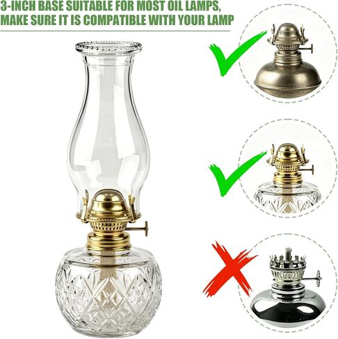 2PCS Oil Lamp Chimney Replacement, 3 Inch x 8 Inch Kerosene Lamp Globe with Foot Oil Lamp Wick,Clear Glass Oil Lamps Globe, Crimped Top Hurricane Lamp Shade Cover,Glass Chimney for Oil Lamps in Saudi Arabia