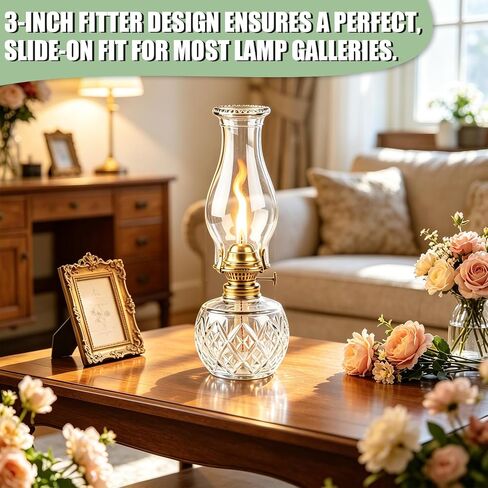 2PCS Oil Lamp Chimney Replacement, 3 Inch x 8 Inch Kerosene Lamp Globe with Foot Oil Lamp Wick,Clear Glass Oil Lamps Globe, Crimped Top Hurricane Lamp Shade Cover,Glass Chimney for Oil Lamps in Saudi Arabia