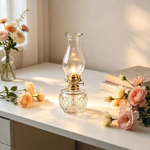 2PCS Oil Lamp Chimney Replacement, 3 Inch x 8 Inch Kerosene Lamp Globe with Foot Oil Lamp Wick,Clear Glass Oil Lamps Globe, Crimped Top Hurricane Lamp Shade Cover,Glass Chimney for Oil Lamps in Saudi Arabia