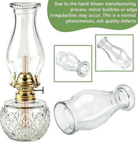 2PCS Oil Lamp Chimney Replacement, 3 Inch x 8 Inch Kerosene Lamp Globe with Foot Oil Lamp Wick,Clear Glass Oil Lamps Globe, Crimped Top Hurricane Lamp Shade Cover,Glass Chimney for Oil Lamps in Saudi Arabia
