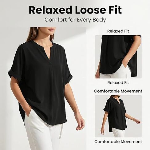 Womens Plain Short Sleeve Blouse Casual Solid Color Top for Daily Wear Ladies Clothes Lightweight Breathable Loose in Kuwait