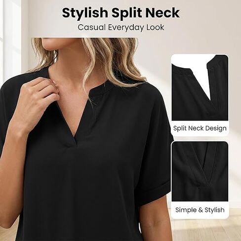 Womens Plain Short Sleeve Blouse Casual Solid Color Top for Daily Wear Ladies Clothes Lightweight Breathable Loose in Kuwait