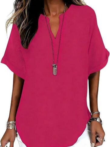 Womens Plain Short Sleeve Blouse Casual Solid Color Top for Daily Wear Ladies Clothes Lightweight Breathable Loose in Kuwait