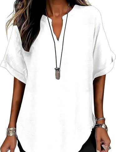 Womens Plain Short Sleeve Blouse Casual Solid Color Top for Daily Wear Ladies Clothes Lightweight Breathable Loose in Kuwait