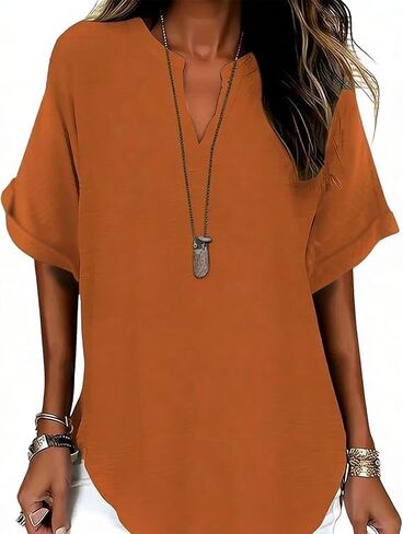 Womens Plain Short Sleeve Blouse Casual Solid Color Top for Daily Wear Ladies Clothes Lightweight Breathable Loose in Kuwait