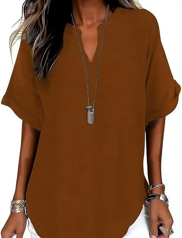 Womens Plain Short Sleeve Blouse Casual Solid Color Top for Daily Wear Ladies Clothes Lightweight Breathable Loose in Kuwait
