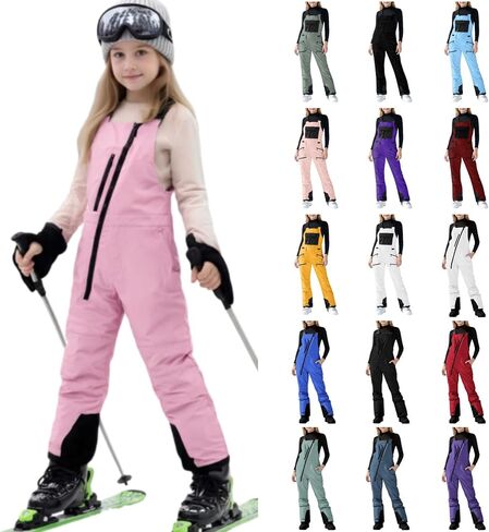 Girls Snow Bibs Waterproof Insulated Ski Pants Kids Adjustable Strap Snowboard Overalls Multi Pockets Winter Snowsuit in Kuwait