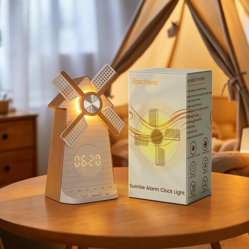 Sunrise Alarm Clock with Rotating Windmill, Easy Snooze Wake Up Light, 10 Natural Sounds & 10 White Noises, 4-Level Dimmer Bedside Night Light with 30/60/90 Min Timers, Sleep Aid Gift for Adults/Kids in Saudi Arabia