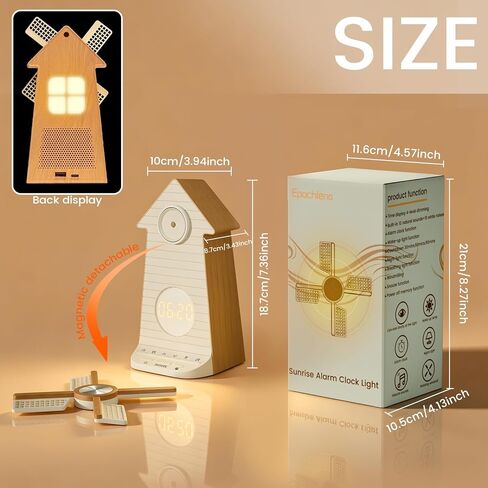 Sunrise Alarm Clock with Rotating Windmill, Easy Snooze Wake Up Light, 10 Natural Sounds & 10 White Noises, 4-Level Dimmer Bedside Night Light with 30/60/90 Min Timers, Sleep Aid Gift for Adults/Kids in Saudi Arabia