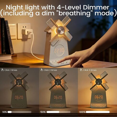 Sunrise Alarm Clock with Rotating Windmill, Easy Snooze Wake Up Light, 10 Natural Sounds & 10 White Noises, 4-Level Dimmer Bedside Night Light with 30/60/90 Min Timers, Sleep Aid Gift for Adults/Kids in Saudi Arabia