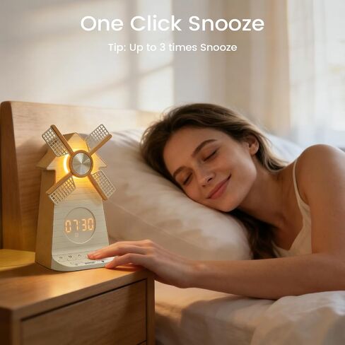 Sunrise Alarm Clock with Rotating Windmill, Easy Snooze Wake Up Light, 10 Natural Sounds & 10 White Noises, 4-Level Dimmer Bedside Night Light with 30/60/90 Min Timers, Sleep Aid Gift for Adults/Kids in Saudi Arabia