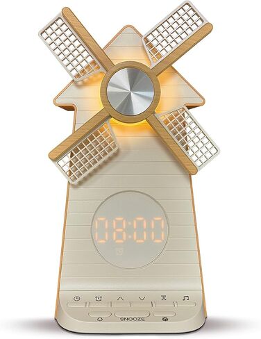 Sunrise Alarm Clock with Rotating Windmill, Easy Snooze Wake Up Light, 10 Natural Sounds & 10 White Noises, 4-Level Dimmer Bedside Night Light with 30/60/90 Min Timers, Sleep Aid Gift for Adults/Kids in Saudi Arabia
