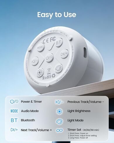 Glocusent Nano-Glow Portable Sound Machine, 35 Soothing Sounds & Night Light for Kids Adults, White Noise Sound Machine with Bluetooth, Timer, Memory, Ideal Travel Companion & Nursery Must-Have in Kuwait