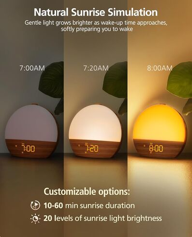 Sunrise Alarm Clock with Sound Machine for Bedroom, Wake Up Light Sunrise Alarm Clock for Bedroom Baby with Bluetooth, 30 White Noise Sounds, Dual Alarms,17 Lighting, 20 Brightness Levels in Saudi Arabia