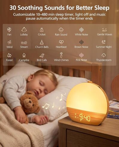 Sunrise Alarm Clock with Sound Machine for Bedroom, Wake Up Light Sunrise Alarm Clock for Bedroom Baby with Bluetooth, 30 White Noise Sounds, Dual Alarms,17 Lighting, 20 Brightness Levels in Saudi Arabia