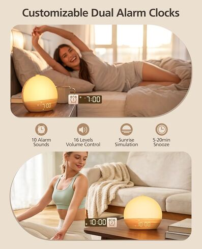 Sunrise Alarm Clock with Sound Machine for Bedroom, Wake Up Light Sunrise Alarm Clock for Bedroom Baby with Bluetooth, 30 White Noise Sounds, Dual Alarms,17 Lighting, 20 Brightness Levels in Saudi Arabia