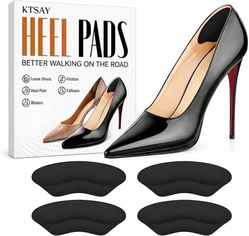 KTSAY Heel Pads for Shoes, 2 Pairs Self-Adhesive Heel Grips & Protectors - Non-Slip Cushion Inserts to Prevent Blisters, Snug Fit for Big Shoes, Improve Comfort for Men & Women (Black, Large) in Kuwait