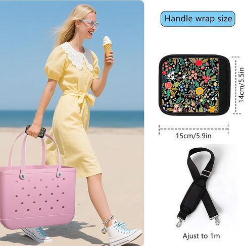 Strap Wrap For Bogg Bag,Shoulder Straps For Bogg Bag Accessories Travel Handle Buttons Handle Wrap Cover For Handing Bags Accessories For Women (Flower) in Kuwait