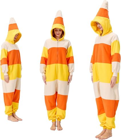 Adult Food Costume - Corn Popcorn Candy Corn Halloween Onesie Pajamas Cosplay One-Piece Jumpsuit for Women Men in Saudi Arabia