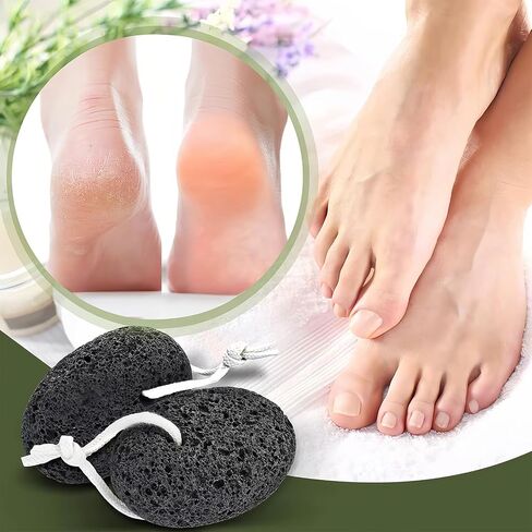 Natural Lava Pumice Stone 2-Pack, Black & White Volcanic Foot Scrubber - Professional Callus Remover for Dead Skin & Hard Skin on Feet and Heels, Pedicure Exfoliator Tool in Kuwait
