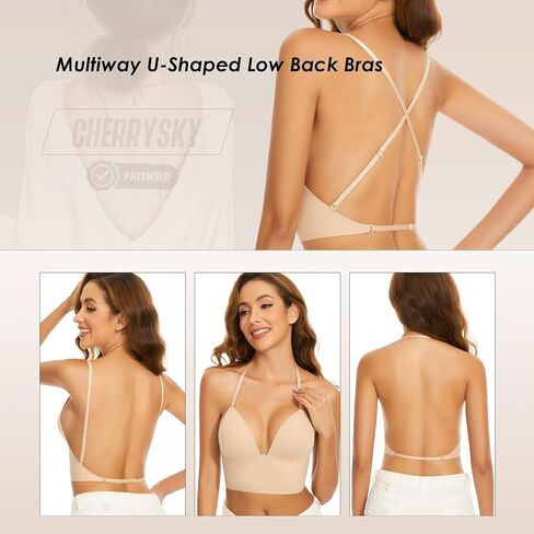 Low Back Bras for Women-Seamless Invisiable Backless Bras-Wireless Triangle Bralette Low Cut Open Back Multiway Halter Bra(Nude, 36C) in Saudi Arabia