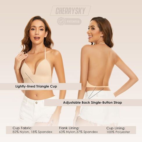 Low Back Bras for Women-Seamless Invisiable Backless Bras-Wireless Triangle Bralette Low Cut Open Back Multiway Halter Bra(Nude, 36C) in Saudi Arabia