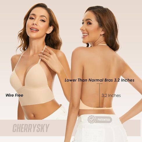 Low Back Bras for Women-Seamless Invisiable Backless Bras-Wireless Triangle Bralette Low Cut Open Back Multiway Halter Bra in Saudi Arabia