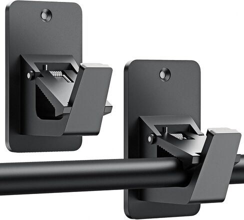 No Drill Curtain Rod Brackets, Universal Curtain Rod Holder, 2 Pack Self Adhesive Curtain Rod Bracket Heavy Duty 30 LB, Nail Free Curtain Rod Bracket for Bathroom, Bedroom, Livingroom, Kitchen, Black in Saudi Arabia