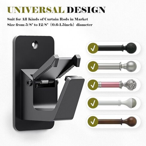 No Drill Curtain Rod Brackets, Universal Curtain Rod Holder, 2 Pack Self Adhesive Curtain Rod Bracket Heavy Duty 30 LB, Nail Free Curtain Rod Bracket for Bathroom, Bedroom, Livingroom, Kitchen, Black in Saudi Arabia