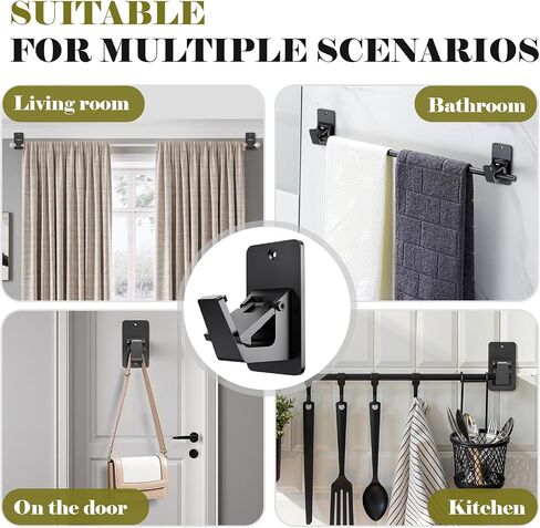 No Drill Curtain Rod Brackets, Universal Curtain Rod Holder, 2 Pack Self Adhesive Curtain Rod Bracket Heavy Duty 30 LB, Nail Free Curtain Rod Bracket for Bathroom, Bedroom, Livingroom, Kitchen, Black in Saudi Arabia