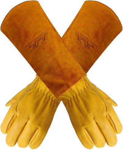 Gardens Leather Gardening Gloves for Women and Men | Thorn and Cut Proof Garden Work Gloves with Long Heavy Duty Gauntlet | Suitable For Thorny Bushes Cacti Rose Pruning Landscaping Work (Extra Large) in Kuwait