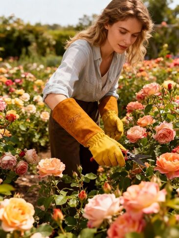 Gardens Leather Gardening Gloves for Women and Men | Thorn and Cut Proof Garden Work Gloves with Long Heavy Duty Gauntlet | Suitable For Thorny Bushes Cacti Rose Pruning Landscaping Work (Extra Large) in Kuwait