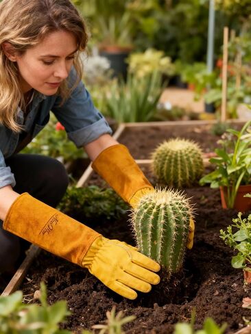 Gardens Leather Gardening Gloves for Women and Men | Thorn and Cut Proof Garden Work Gloves with Long Heavy Duty Gauntlet | Suitable For Thorny Bushes Cacti Rose Pruning Landscaping Work (Extra Large) in Kuwait