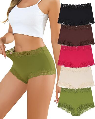 LEVAO Boy Shorts Underwear for Women Lace Full Covreage Boxer Briefs Panties 5 Pack S-XL in Kuwait