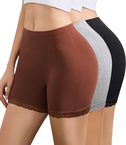 J-pone Boy Shorts Underwear for Women Cotton High Waisted Boyshort Stretch Full Coverage Lace Trim Boxer Shorts Multipack in Saudi Arabia