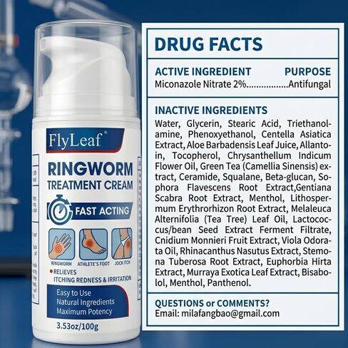 Antifungal Ringworm Treatment Cream, - Miconazole Nitrate 2% Antifungal Cream for Humans - For Fast Itch Relief, Jock Itch & Athlete's Foot - Cream with Ceramides & Tea Tree Oil, Non-Greasy, 3.53oz in Saudi Arabia