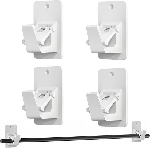 No Drill Curtain Rod Brackets, Universal Curtain Rod Holder, 2 Pack Self Adhesive Curtain Rod Bracket Heavy Duty 30 LB, Nail Free Curtain Rod Bracket for Bathroom, Bedroom, Livingroom, Kitchen, Black in Saudi Arabia