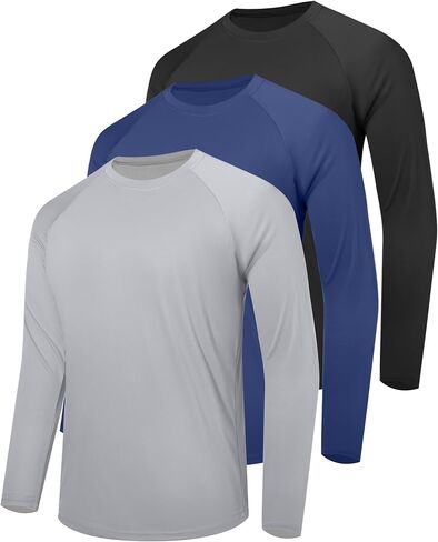 isnowood 3 Pack Mens UPF 50+ Sun Protection Shirts, UV Long Sleeve Swim Rash Guard, Quick Dry Fishing Hiking Shirt in Kuwait