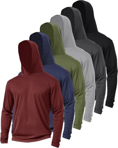 6 Pack Sun Protection Hoodie for Men UV Long Sleeve Shirts Quick Dry Lightweight Work Fishing Summer Pullover Rash Guard in Saudi Arabia