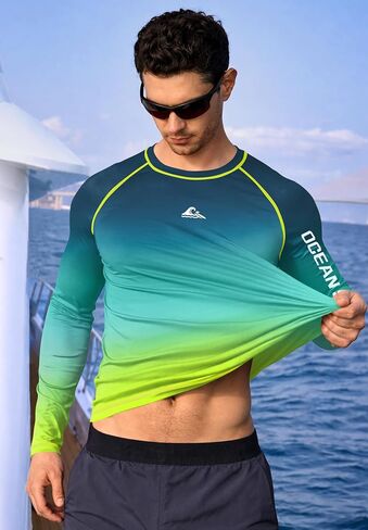 Mens UPF 50+ Rash Guard Sun Protection Moisture Wicking Long Sleeve Swimwear (S-XXL) in Saudi Arabia