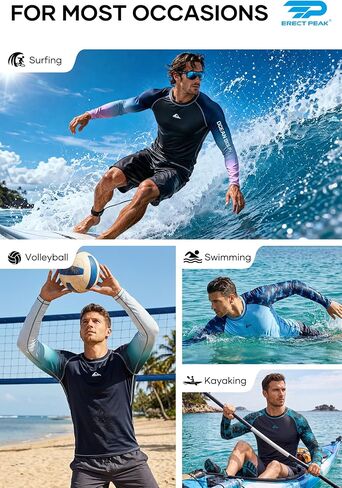 Mens UPF 50+ Rash Guard Sun Protection Moisture Wicking Long Sleeve Swimwear (S-XXL) in Saudi Arabia